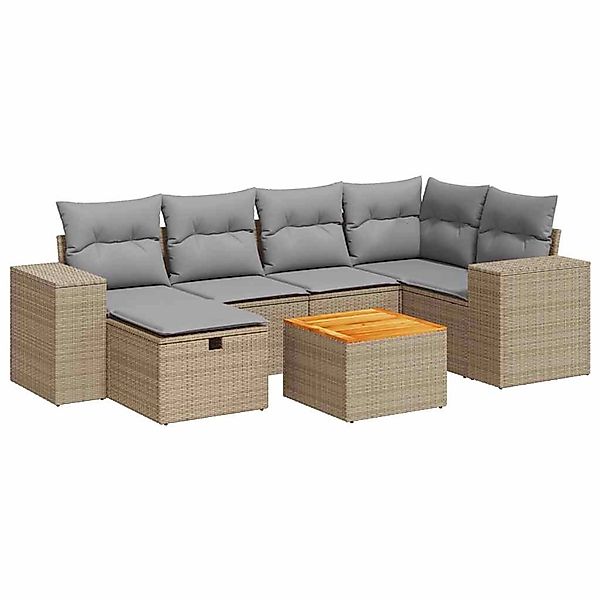 vidaXL 7-Tlg Garten-Sofagarnitur mit Kissen Beige Poly Rattan 3325874 günstig online kaufen