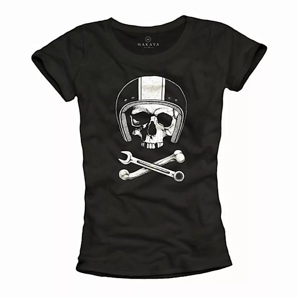 MAKAYA Print-Shirt Damen Biker Motiv Helm Skull Motorrad Bekleidung Frauen günstig online kaufen