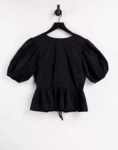 In The Style x Lorna Luxe – Bestickte Bluse in Schwarz mit Puffärmeln und S günstig online kaufen