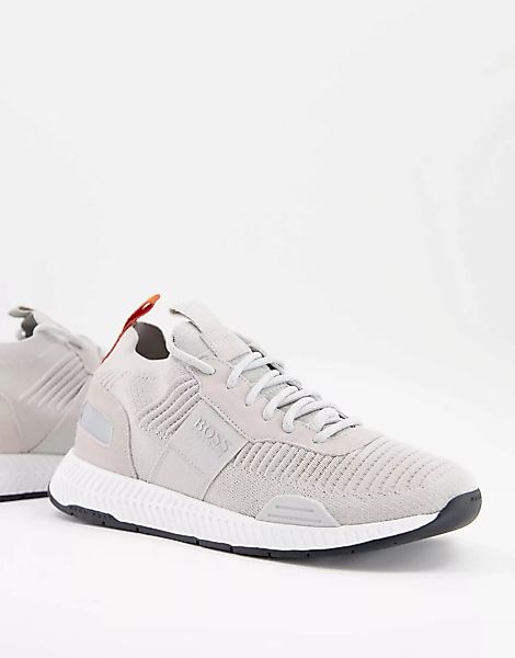 BOSS – Titanium Runn – Leichte Sneaker in Grau günstig online kaufen