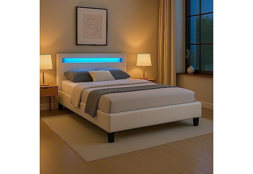 CARO-Möbel Polsterbett MIRASOL, Einzelbett 120x200cm mit Lattenrost & LED B günstig online kaufen