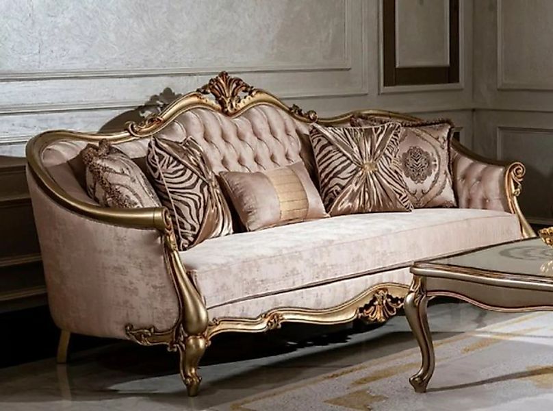 Casa Padrino Sofa Luxus Barock Sofa Rosa / Gold - Handgefertigtes Wohnzimme günstig online kaufen