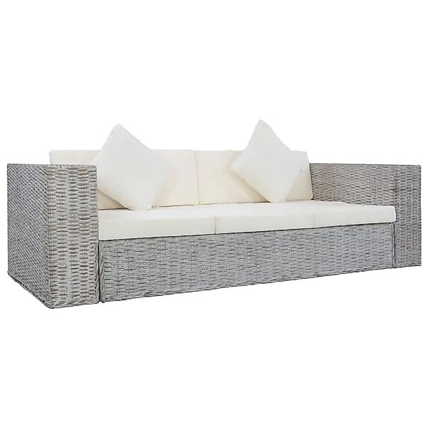 vidaXL 3-Sitzer-Sofa mit Kissen Grau Rattan 283071 günstig online kaufen