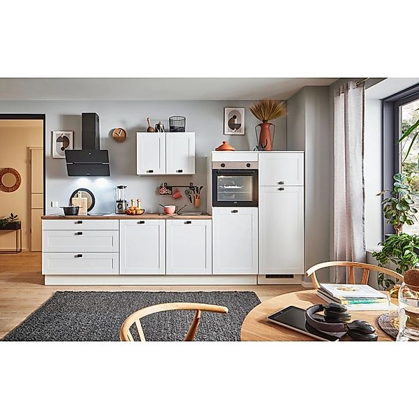 pino Küchenzeile 310 cm Weiß matt Anschlag rechts 2 Geräteschränke günstig online kaufen