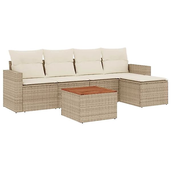 vidaXL 6-Tlg Garten-Sofagarnitur mit Kissen Beige Poly Rattan 3224098 günstig online kaufen