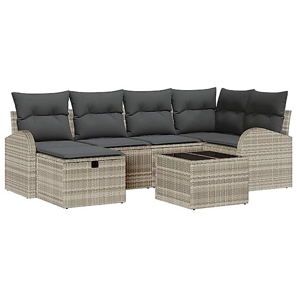 vidaXL Garten-Sofa-Set mit Kissen 7-Tlg Hellgrau Poly Rattan 3360423 günstig online kaufen