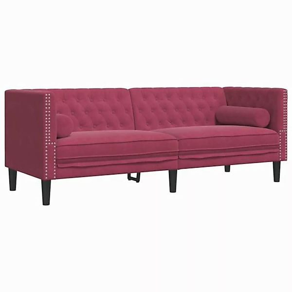 vidaXL Chesterfield-Sofa mit Nackenrollen 3-Sitzer Weinrot Samt 2144773 günstig online kaufen