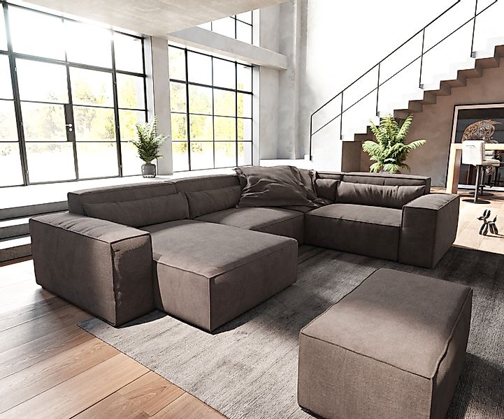 Wohnlandschaft Sirpio 300x210 cm Mikrofaser Khakibraun Recamiere variabel m günstig online kaufen