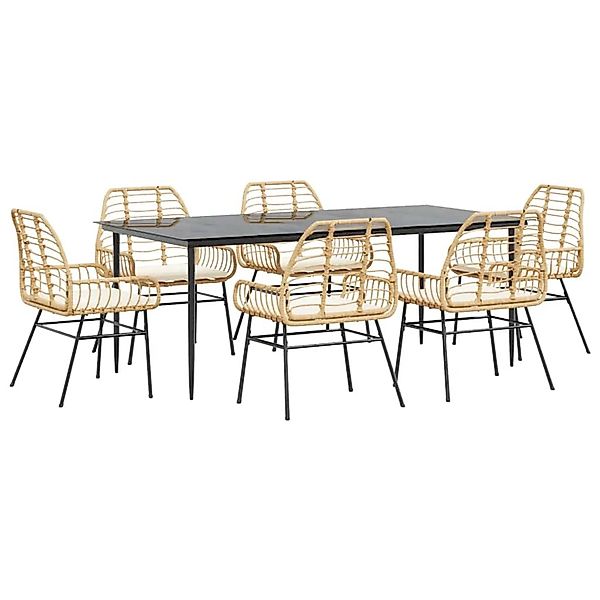 vidaXL 7-Tlg Garten-Essgruppe mit Kissen Braun Poly Rattan Glas 3334462 günstig online kaufen