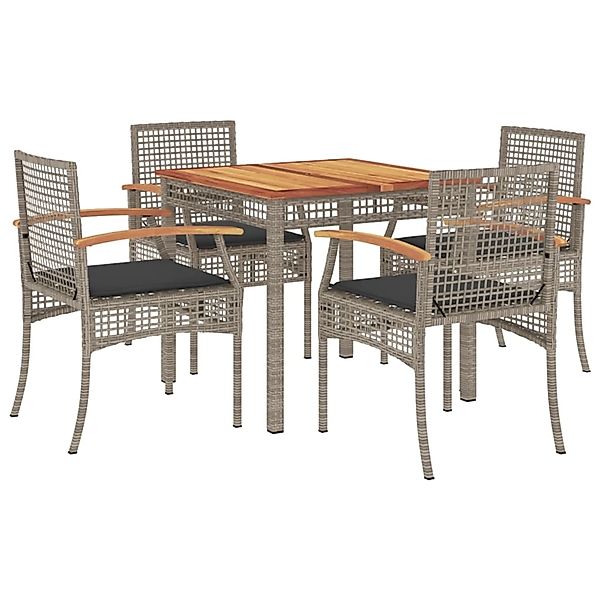 vidaXL 5-Tlg Garten-Essgruppe mit Kissen Grau Poly Rattan 3213570 günstig online kaufen