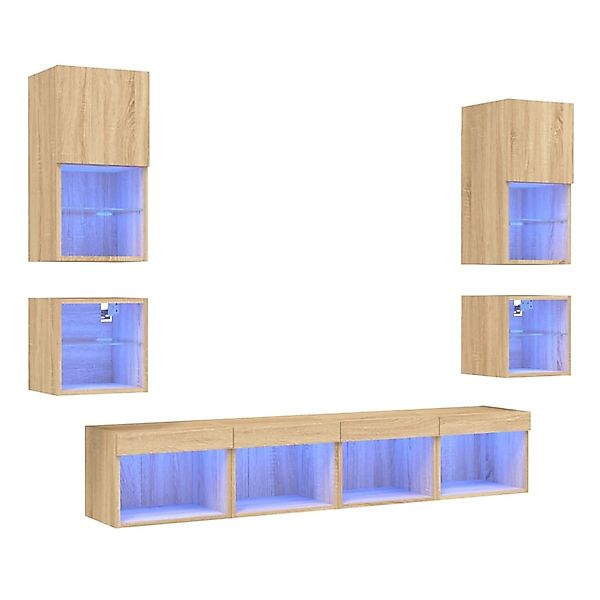 VidaXL 8-tlg. Wohnwand mit LED-Beleuchtung Sonoma-Eiche Holzwerkstoff  Mode günstig online kaufen