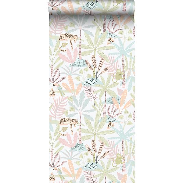 Sanders & Sanders Tapete Dschungeltiere Grün Rosa und Blau 53 cm x 10.05 m günstig online kaufen