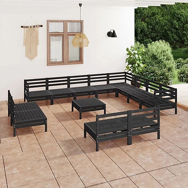 13-tlg. Garten-lounge-set Massivholz Kiefer Schwarz günstig online kaufen