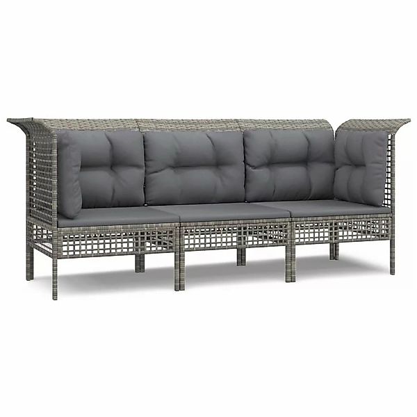 Vidaxl 3-tlg. Garten-lounge-set Mit Kissen Grau Poly Rattan günstig online kaufen