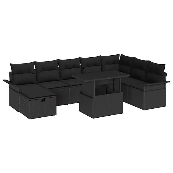 vidaXL Garten-Sofa-Set mit Kissen 9-Tlg Schwarz Poly Rattan 3359700 günstig online kaufen