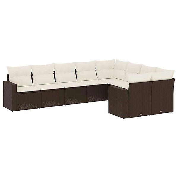 vidaXL 9-Tlg Garten-Sofagarnitur mit Kissen Braun Poly Rattan 3219433 günstig online kaufen
