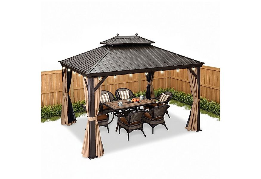 PURPLE LEAF Pavillon Hardtop Alu Gartenpavillon mit Seitenteilen und LED-Be günstig online kaufen