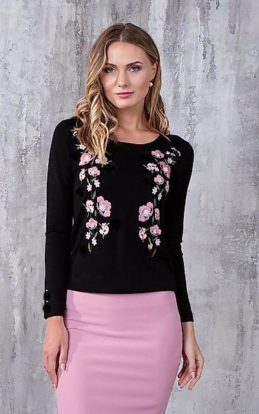 Passioni Strickpullover mit Blumenstickerei günstig online kaufen