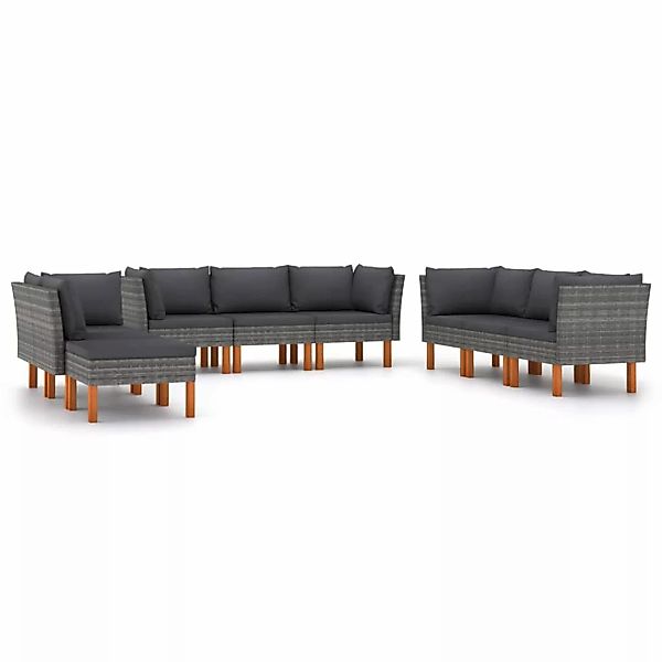 9-tlg. Garten-lounge-set Mit Kissen Poly Rattan Grau günstig online kaufen