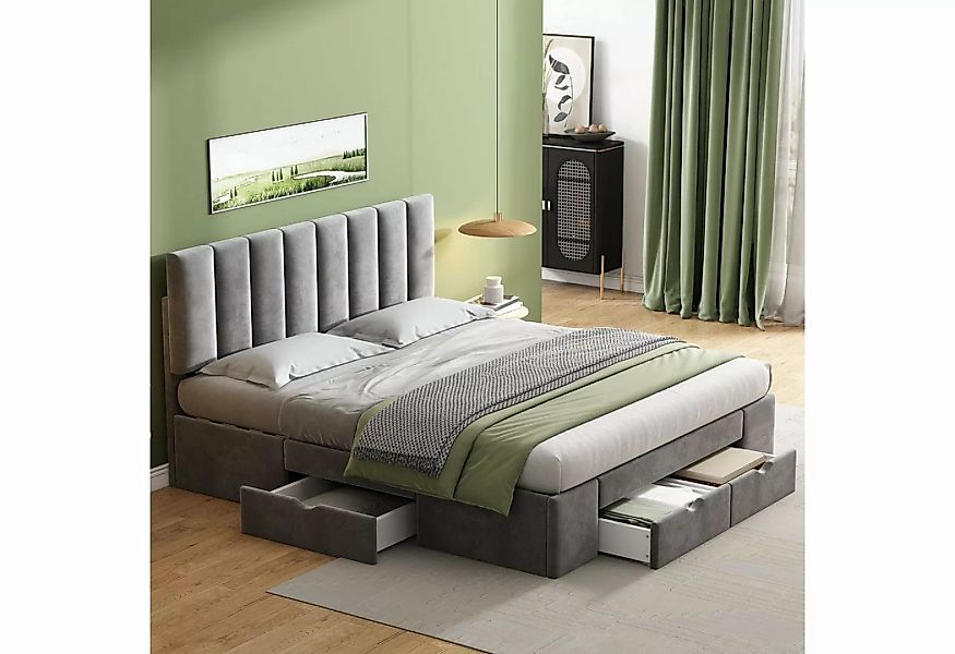 OKWISH Polsterbett Doppelbett Stauraumbett Bett mit Lattenrost (Mit 4 Schub günstig online kaufen
