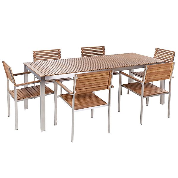Beliani Gartentisch Set VIAREGGIO Heller Holzfarbton Silber günstig online kaufen