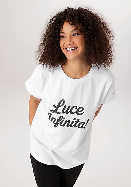 Aniston PLUS T-Shirt mit schwarzen Glitzer Schriftzug - NEUE KOLLEKTION günstig online kaufen