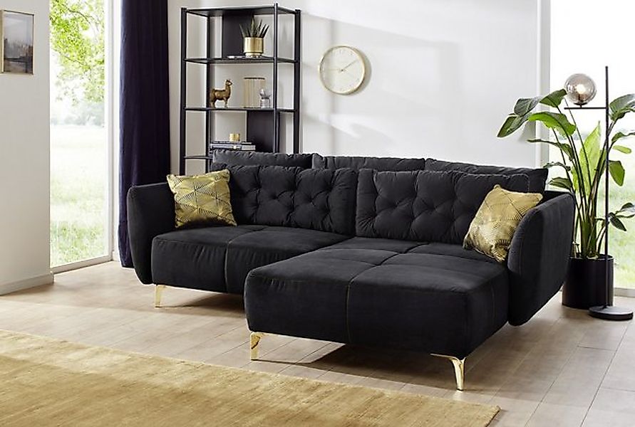 Ecksofa Schwarz variabel montierbar inkl. Kissen Schwarz / Gold günstig online kaufen