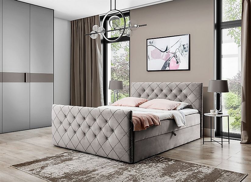 Fun Möbel Boxspringbett Boxspringbett Schlafzimmerbett EIVOR Stoff Cappucci günstig online kaufen