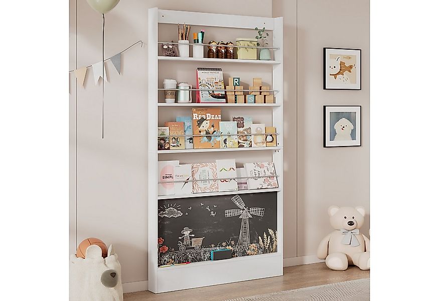 Flieks Bücherregal Kinderregal mit 4 Ablagen und bemalbares Schwarzbord, Sp günstig online kaufen