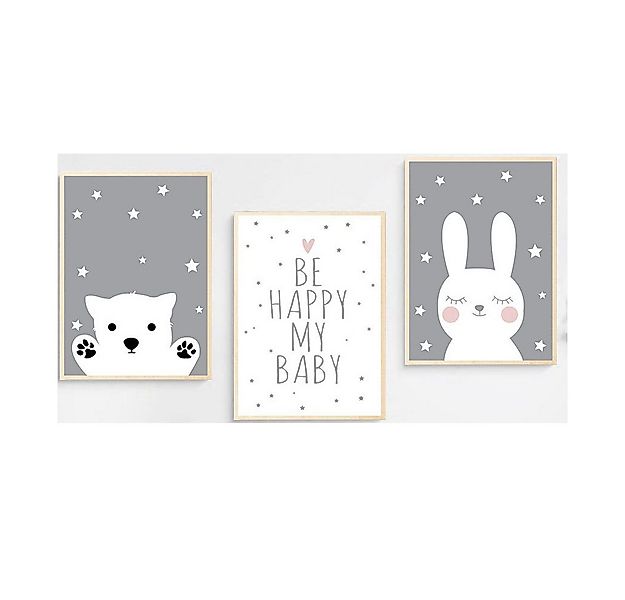 Pippolipo Bild Poster Kinderzimmer Deko Babyzimmer Wohnzimmer A4, (3er Set günstig online kaufen