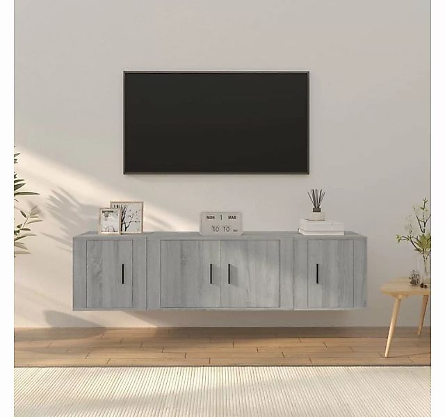 vidaXL TV-Schrank 3-tlg. TV-Schrank-Set Grau Sonoma Holzwerkstoff (3-St) günstig online kaufen