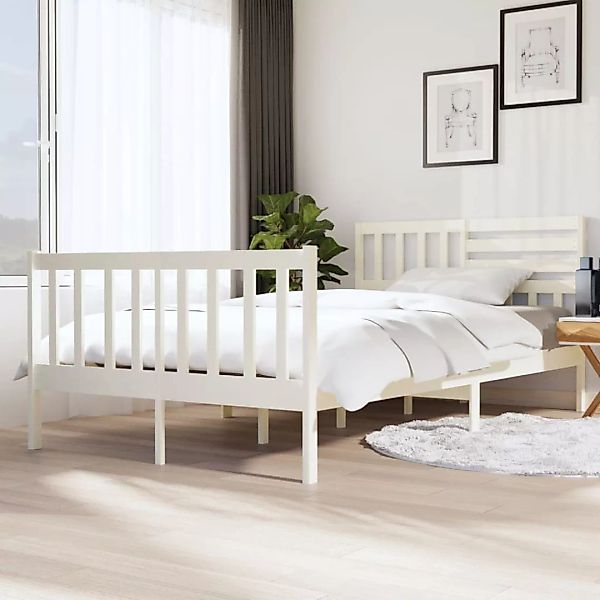 vidaXL Bettgestell Massivholzbett Weiß 120x200 cm Bett Bettgestell Bettrahm günstig online kaufen