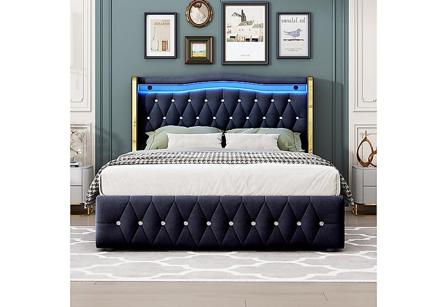 Celya Polsterbett Doppelbett, Mit Hydraulik zur Lagerung, Samtstoff (ohne M günstig online kaufen