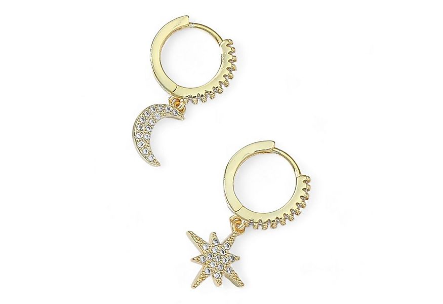 Eyecatcher Paar Creolen Creolen Stern und Mond. Goldfarben mit Zirkonia (Se günstig online kaufen