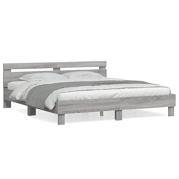 vidaXL Bettgestell, Bettrahmen mit Kopfteil Grau Sonoma 180x200 cm Holzwerk günstig online kaufen