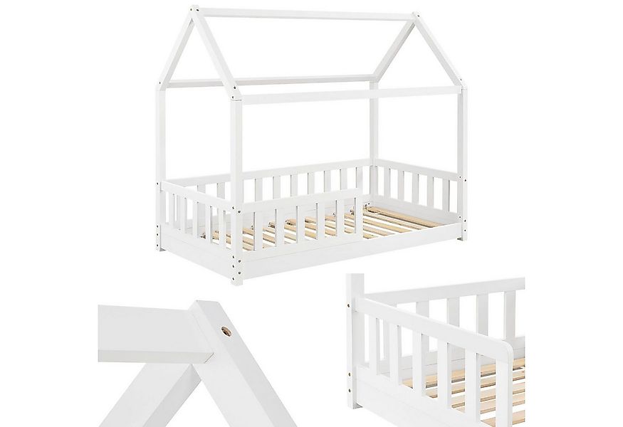 Juskys Kinderbett Marli, 80x160 cm, Hausoptik mit Dach, Holz, Rausfallschut günstig online kaufen