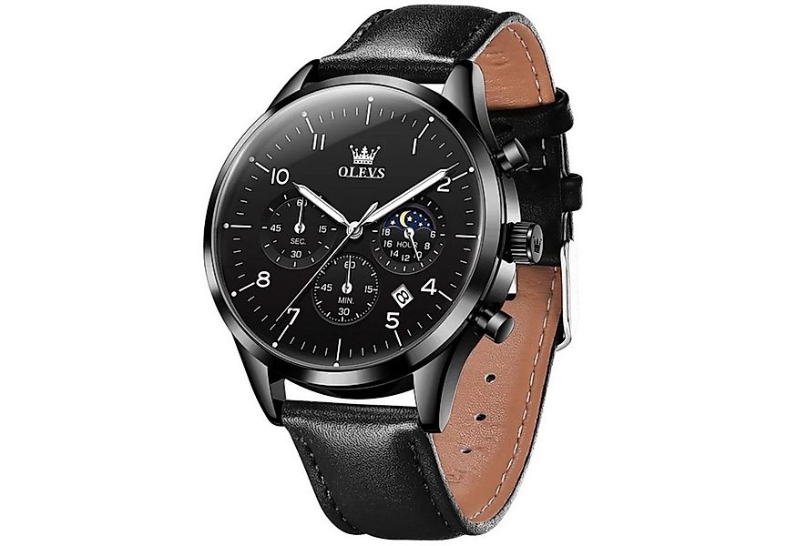 Tidy Quarzuhr Herren Chronograph Uhr mit Tag & Nacht Anzeige, Lederarmband günstig online kaufen