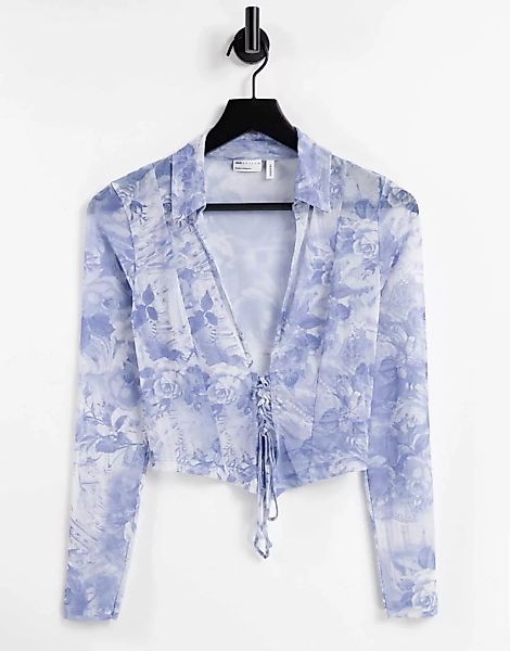 ASOS DESIGN – Hemdbluse aus Netzstoff mit Schnürung und Renaissance-Muster- günstig online kaufen