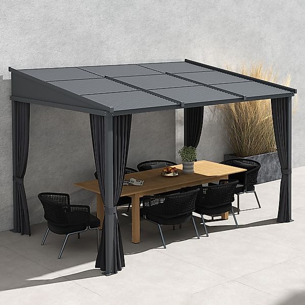 Outsunny Pergola 3,65 x 2,55 m Pavillon mit Schiebedach und Vorhängen, Terr günstig online kaufen