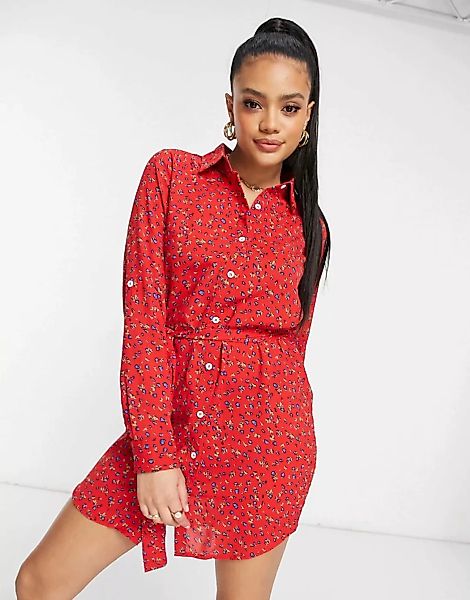 AX Paris – Mini-Hemdblusenkleid mit Blumenmuster-Mehrfarbig günstig online kaufen