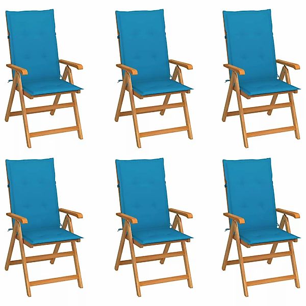 Gartenstühle 6 Stk. Mit Blauen Kissen Massivholz Teak günstig online kaufen