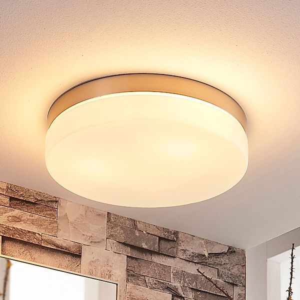 Lindby Bad-Deckenlampe Amilia, Ø 30 cm, E27, nickel, Glas günstig online kaufen