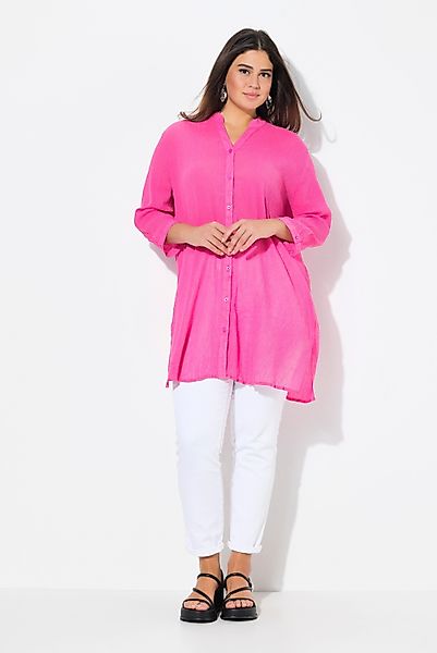 Ulla Popken Hemdbluse Longbluse Krepp Stehkragen günstig online kaufen