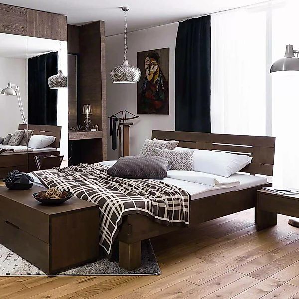 Massivholz Bett in Wengefarben Buche lackiert günstig online kaufen