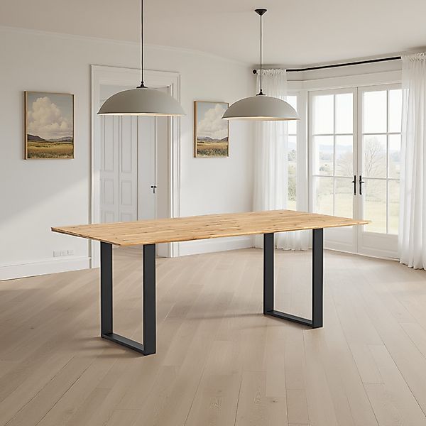 WOODLIVE Esstisch moderner Massivholztisch Arto aus Wildeiche mit Tischgest günstig online kaufen