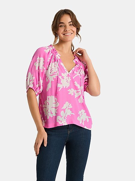 Lieblingsstück Druckbluse "RiaL" mit gerafftem Ausschnitt, Bindeband günstig online kaufen