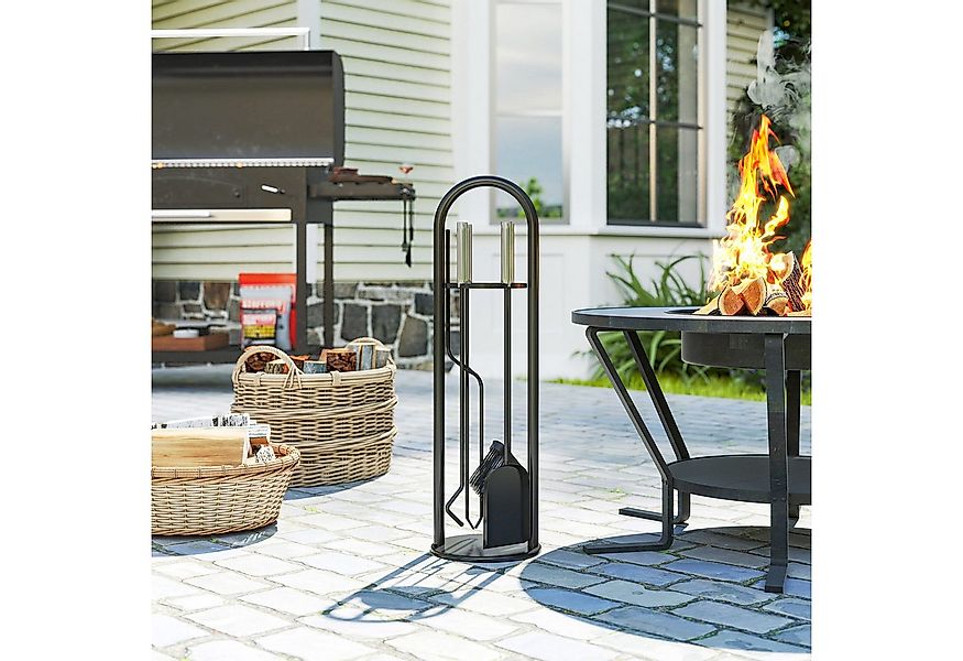 Outsunny Kamingitter Besen (Schaufel, 5-tlg., Schürhaken), Zange, Ständer, günstig online kaufen