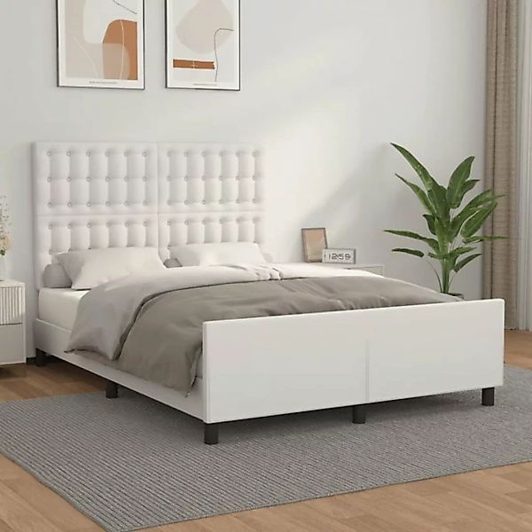 vidaXL Bettgestell Bettrahmen mit Kopfteil Weiß 140x190 cm Kunstleder Bett günstig online kaufen