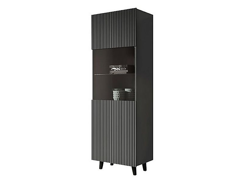 MIRJAN24 Vitrine Vamos Grey (mit Tür) Fronten gefräst, Gehärtetes Glas günstig online kaufen