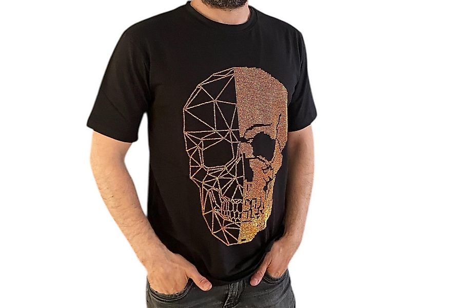 Aaron Bane T-Shirt Aaron Bane Strass Skull Shirt Schwarz gold Totenkopf 100 günstig online kaufen